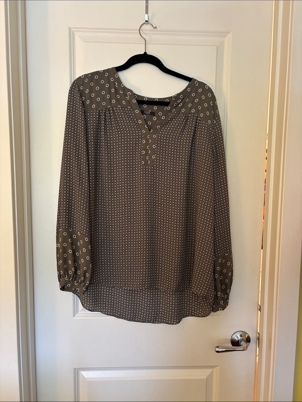 NYDJ Olive Patterned Long-Sleeve Tunic Blouse